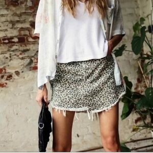 NWT - We The Free Leopard Print Frayed Hem Skirt - size 24” waist